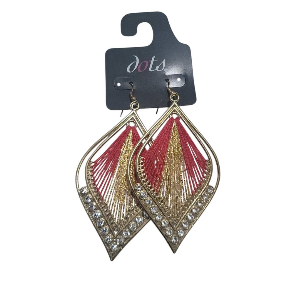 NWOT Bohemian Earrings, Leaf-Red and Gold